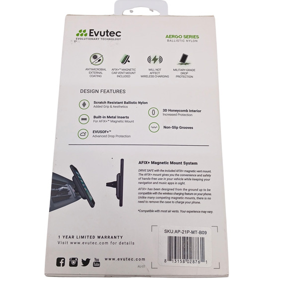 Evutec Aergo Series iPhone 13 Pro Case Ballistic Nylon w/Magnetic Car Vent Mount - Picture 4 of 7
